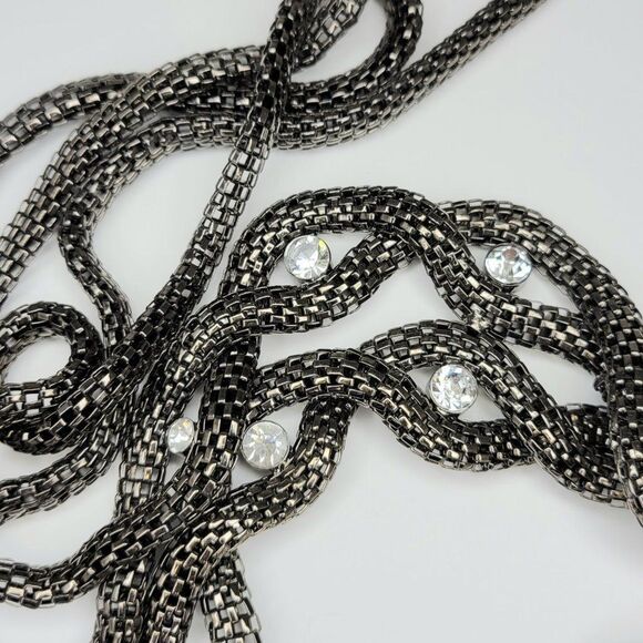 Long Hematite tone Necklace, Gunmetal Tone Two Strand Chain Necklace - Picture 15 of 16